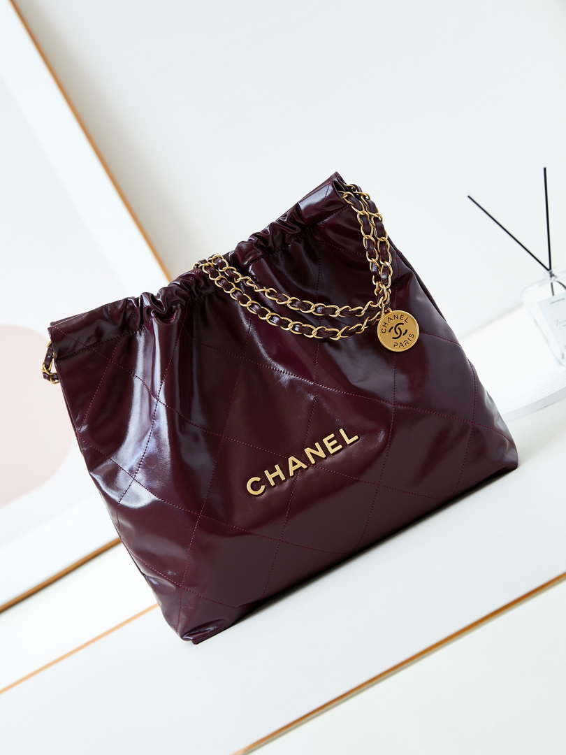 Chanel 22 AS3261 Bag Shiny Calfskin Dark Red