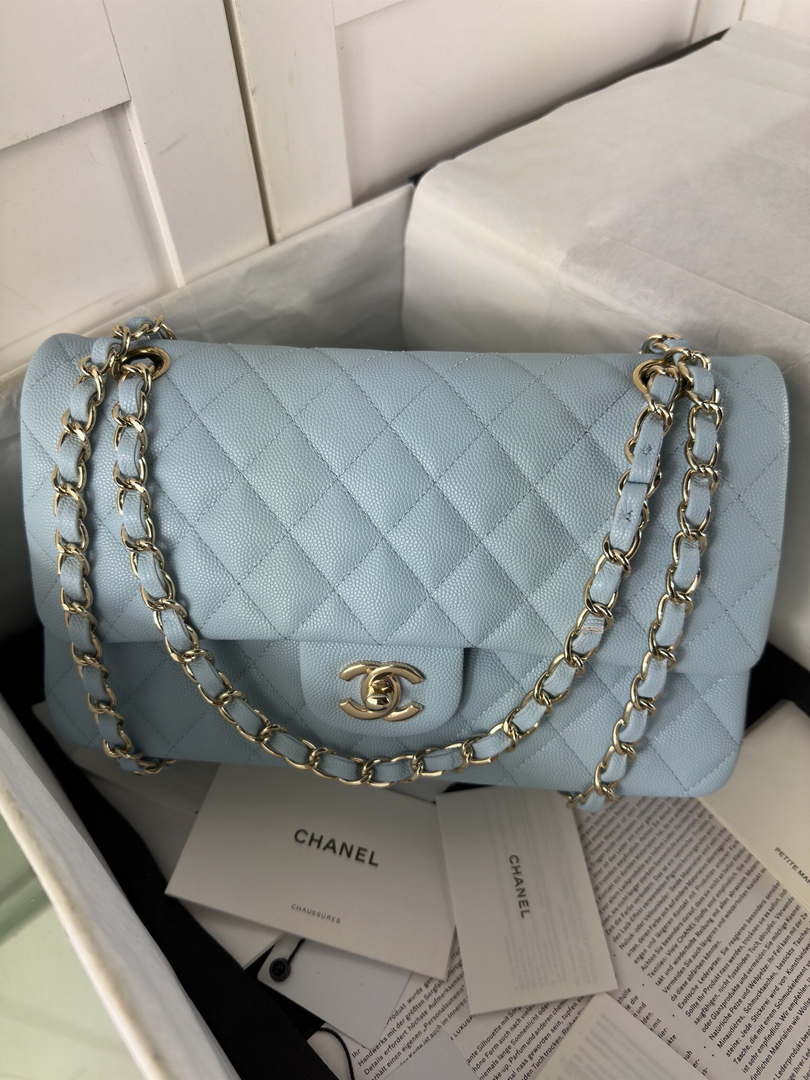 Chanel A01112 Flap Classic 11.12 Handbag Calfskin Gold Lake Blue