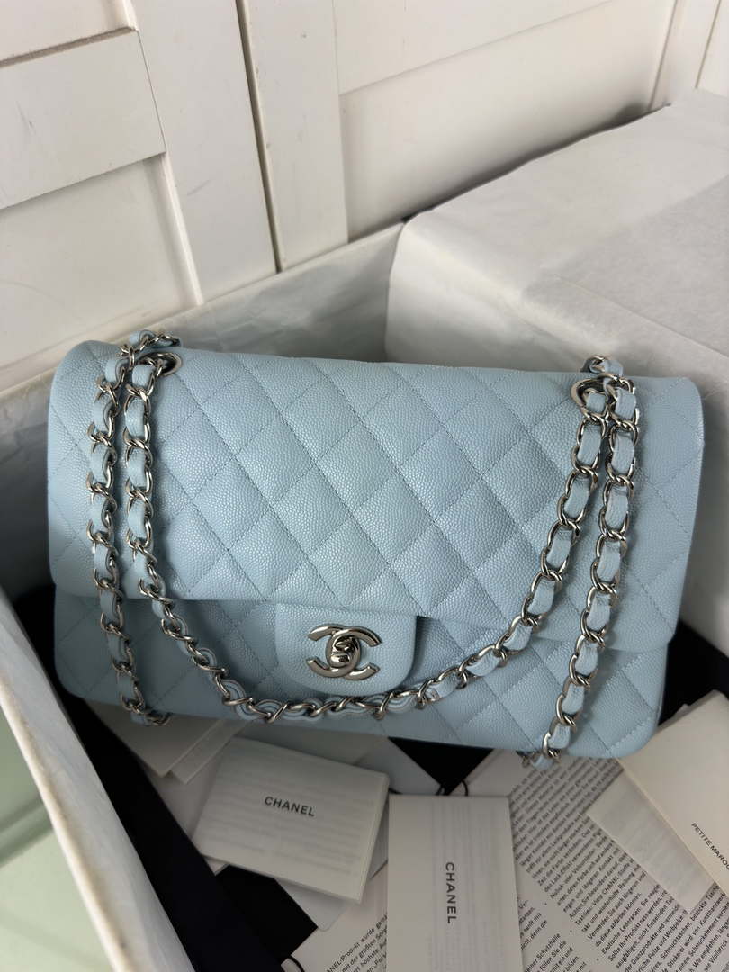 Chanel A01112 Flap Classic 11.12 Handbag Calfskin Silver Lake Blue