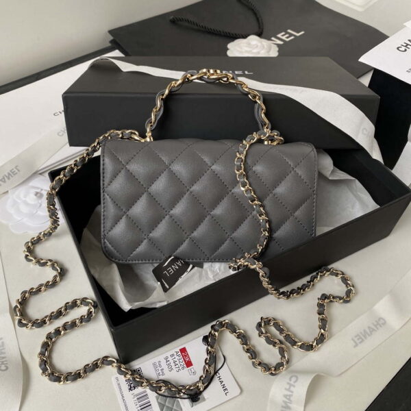 Chanel AP3226 Phone Holder with Chain CC Lambskin Gray