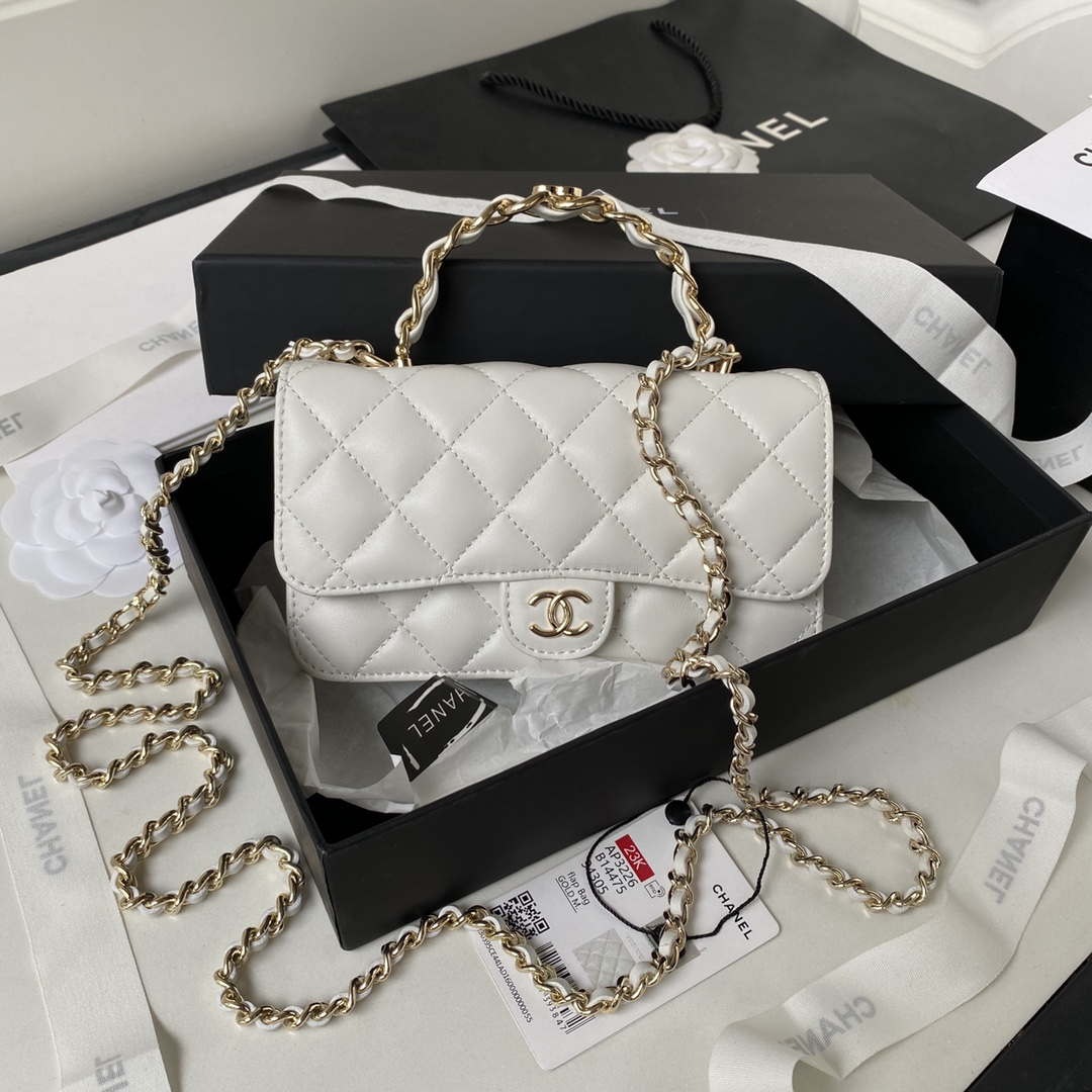 Chanel AP3226 Phone Holder with Chain CC Lambskin White