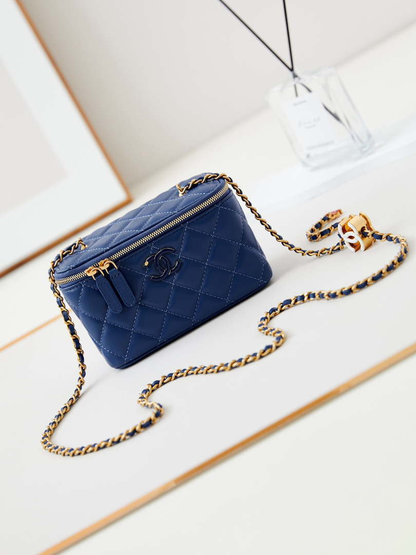 Chanel AP3940 Clutch With Chain Lambskin Vanity Box Bag Blue