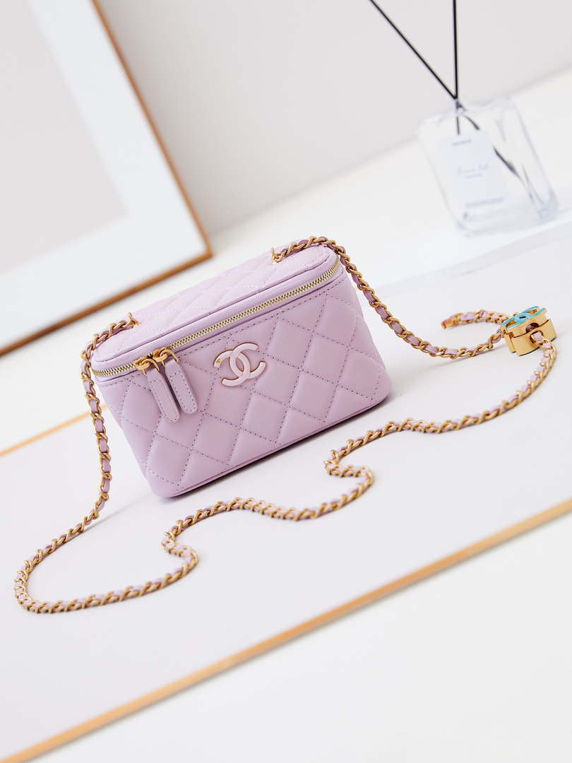 Chanel AP3940 Clutch With Chain Lambskin Vanity Box Bag Light Purple