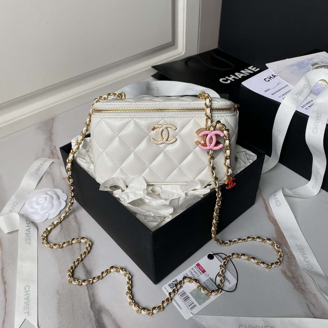 Chanel AP3940 Clutch With Chain Lambskin Vanity Box Bag White