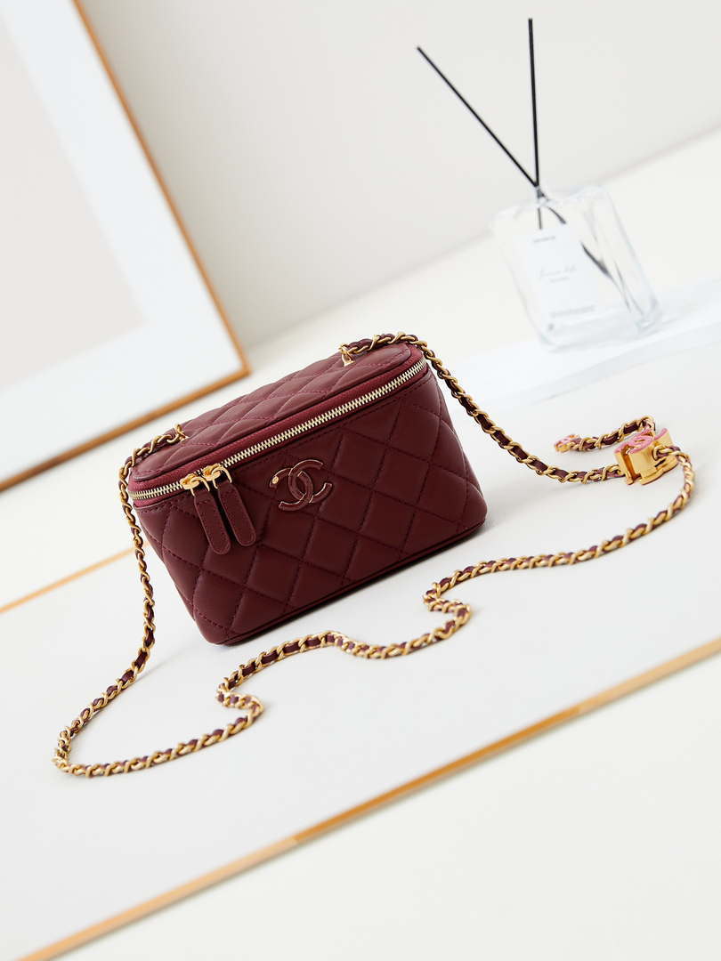 Chanel AP3940 Clutch With Chain Lambskin Vanity Box Bag Wine Red