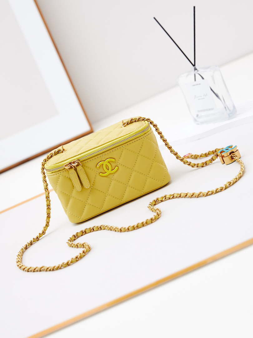 Chanel AP3940 Clutch With Chain Lambskin Vanity Box Bag Yellow