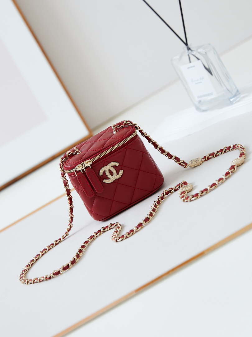 Chanel AP4302 Mini Clutch Embossed Rhinestone Vanity Box Bag Red