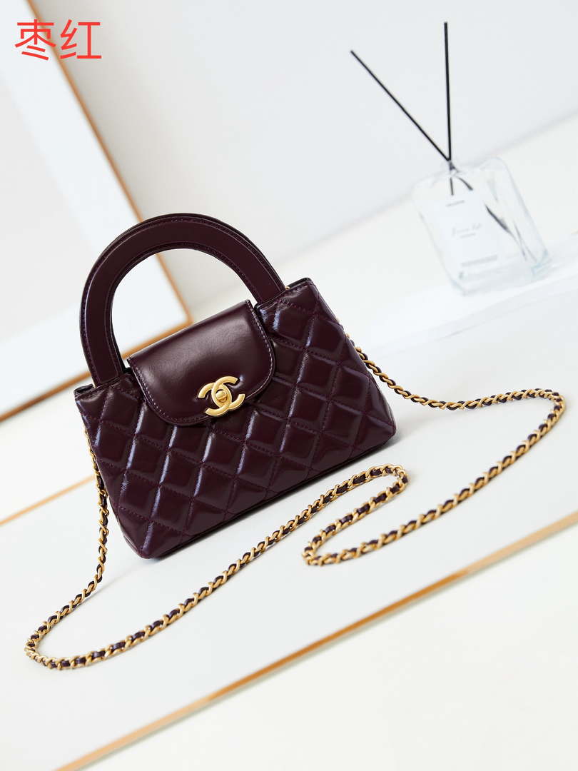 Chanel AS4416 Mini Shopping Bag Shiny Aged Calfskin Wine Red