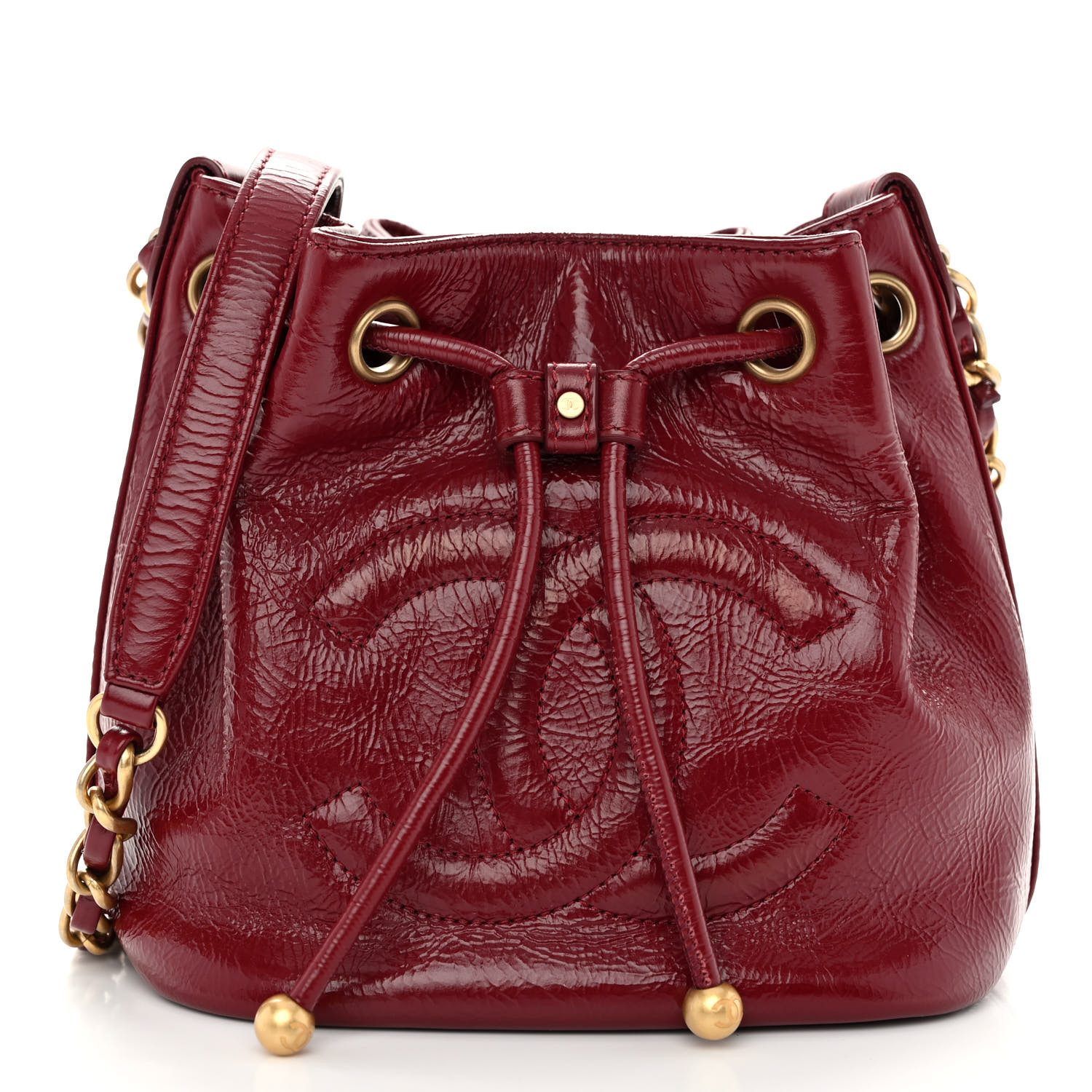 Chanel Calfskin CC Chain Mini Drawstring Bag Red