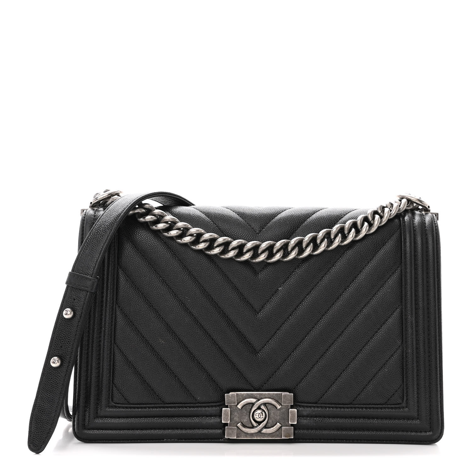 Chanel Caviar Chevron New Medium Boy Flap Black