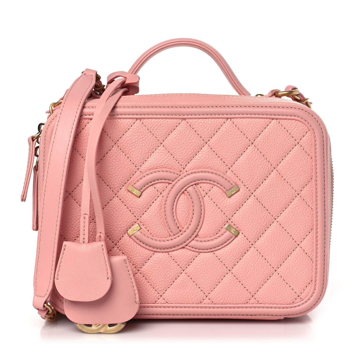 Chanel Caviar Medium CC Filigree Vanity Case Rose Pink