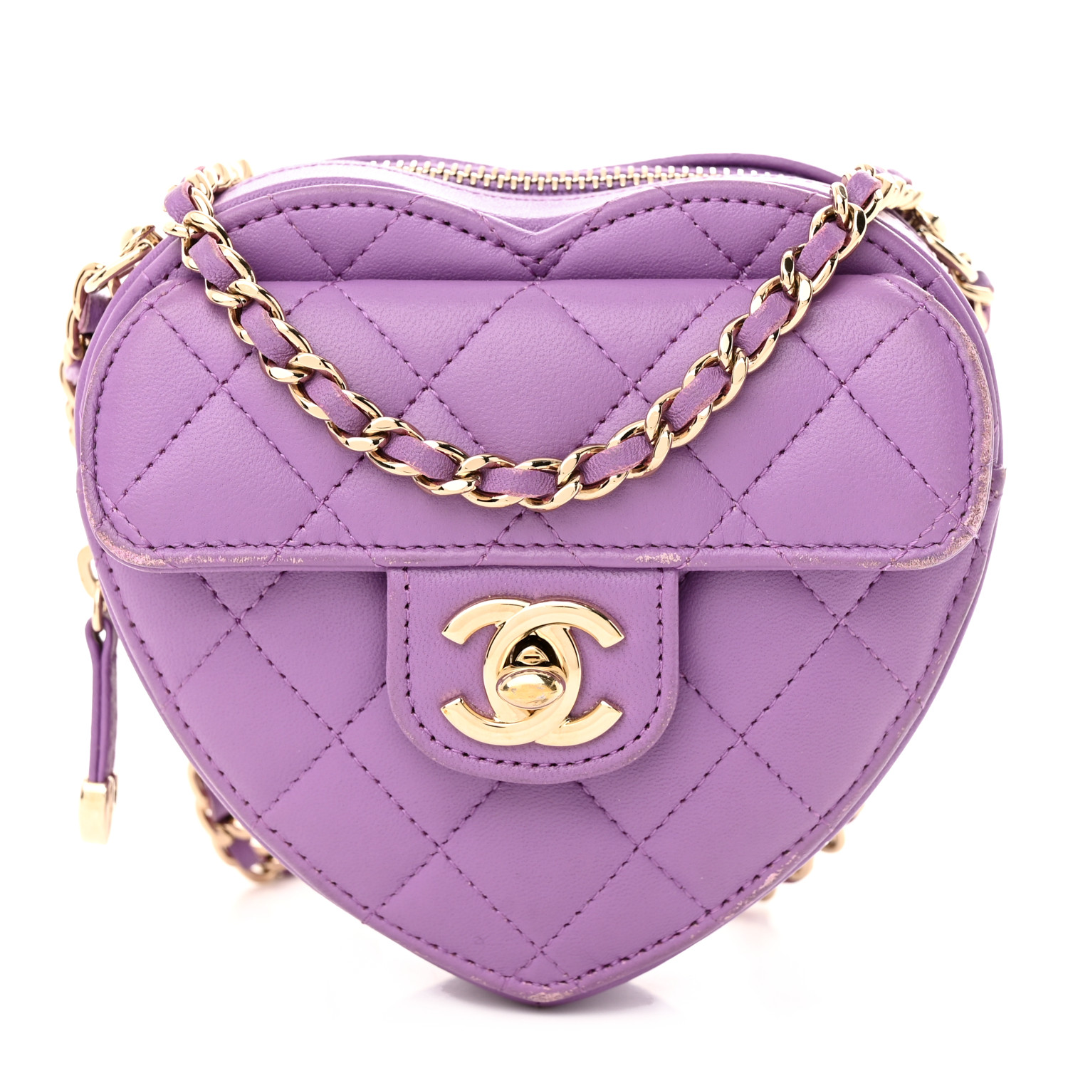 Chanel CC In Love Heart Clutch With Chain Purple