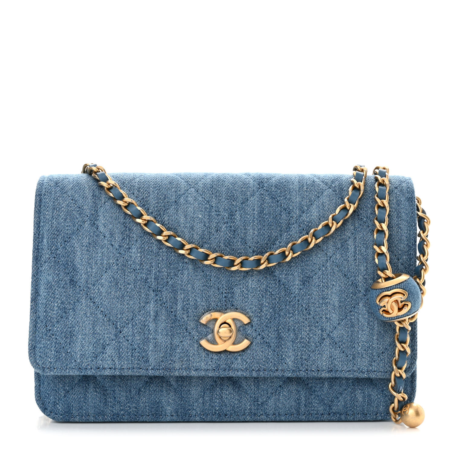 Chanel Denim CC Pearl Crush Wallet on Chain WOC Blue