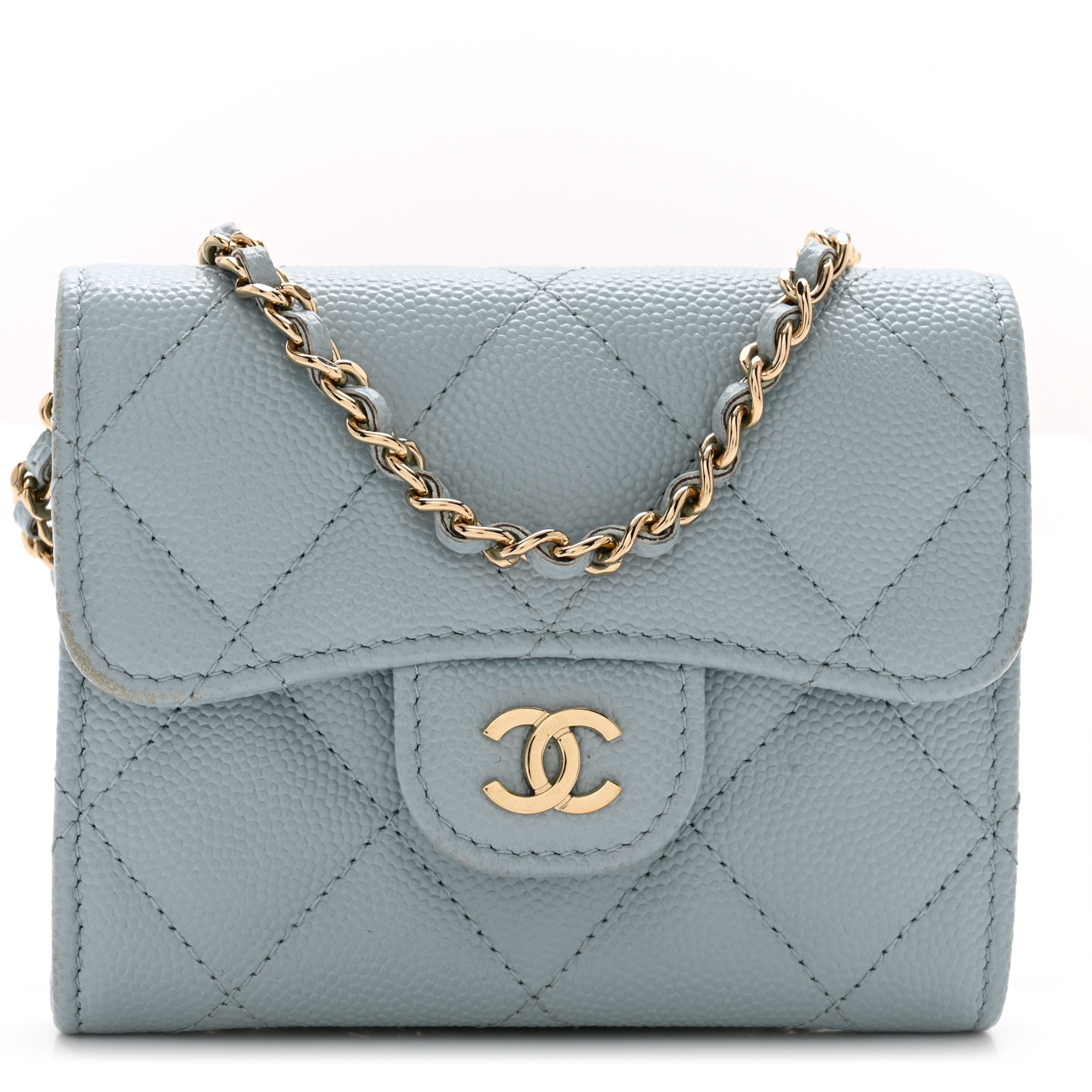 Chanel Flap Card Holder On Chain Light Blue