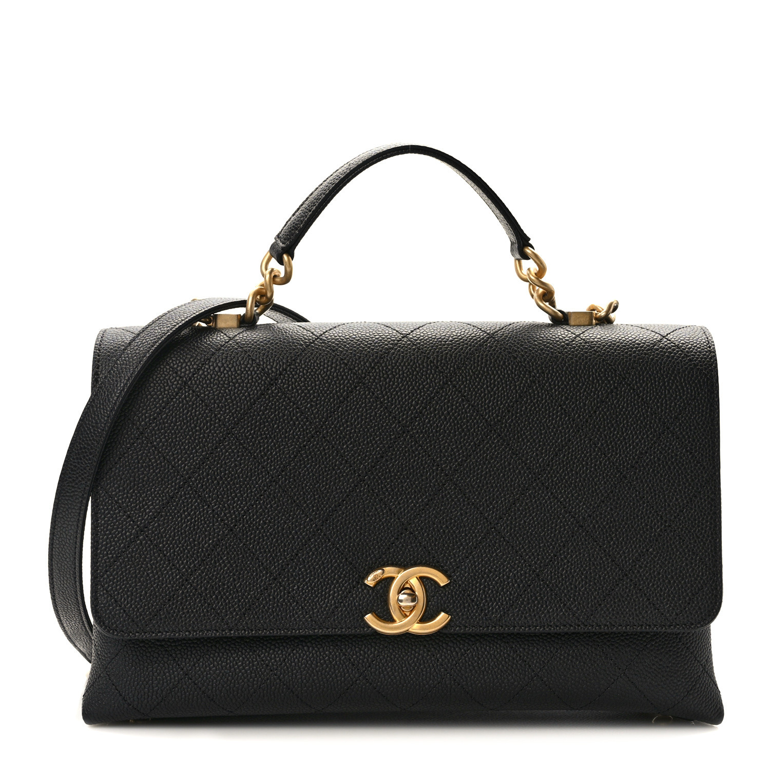 Chanel Grained Calfskin Stitched Flap Black