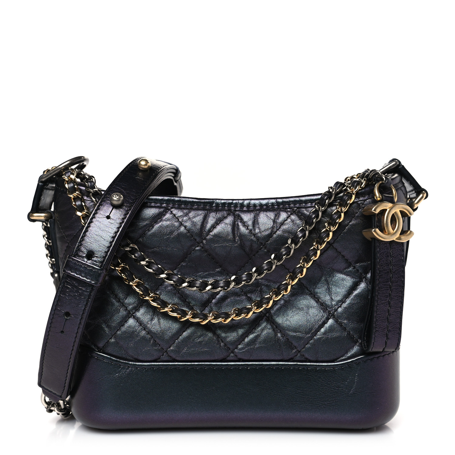 Chanel Iridescent Aged Calfskin Small Gabrielle Hobo Black