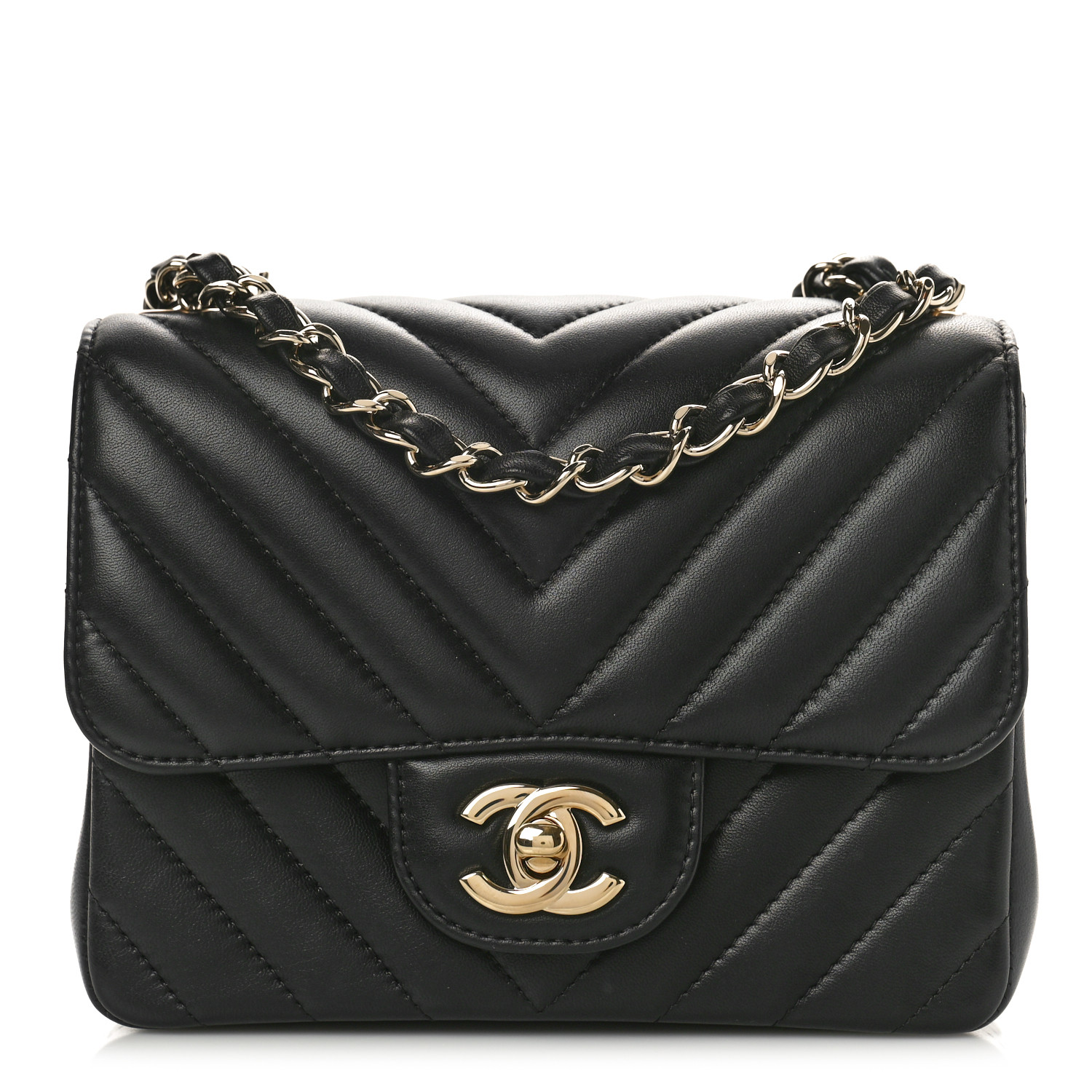 Chanel Lambskin Chevron Mini Square Flap Black