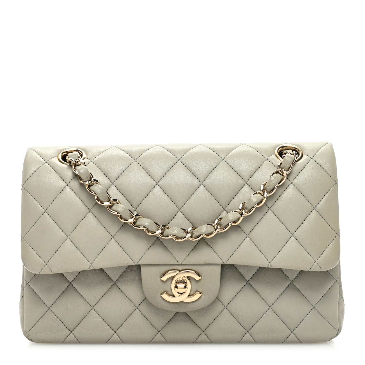 Chanel Lambskin Leather Small Double Flap Grey