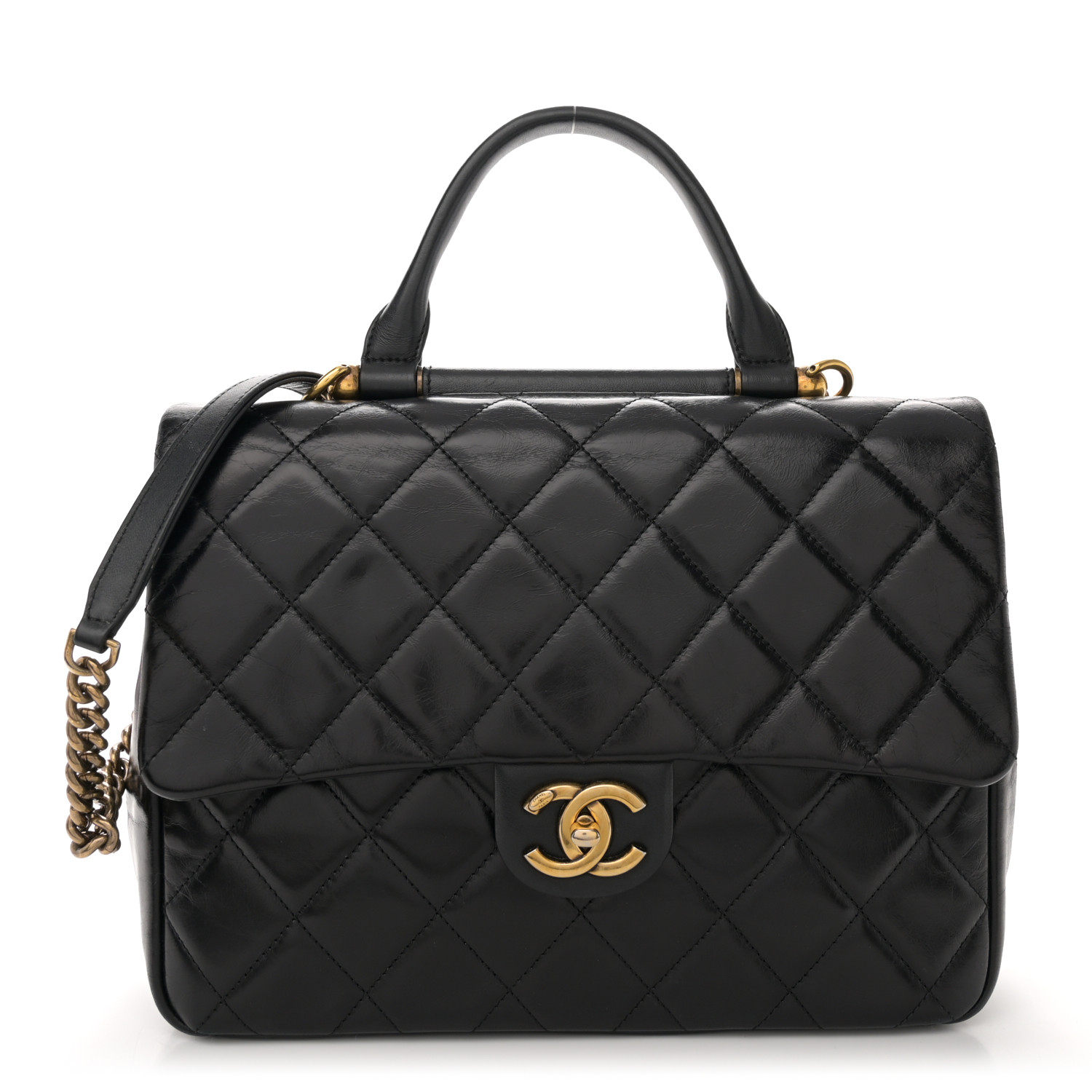 Chanel Large Gold Bar Top Handle Flap Black