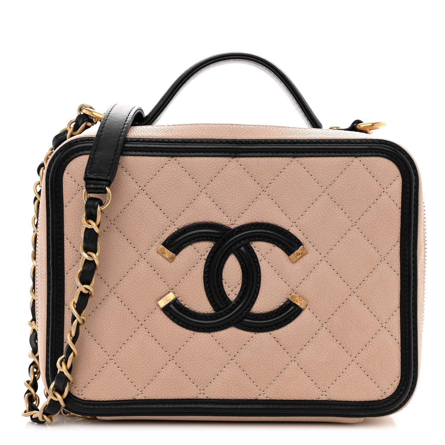 Chanel Medium CC Filigree Vanity Case Beige Black