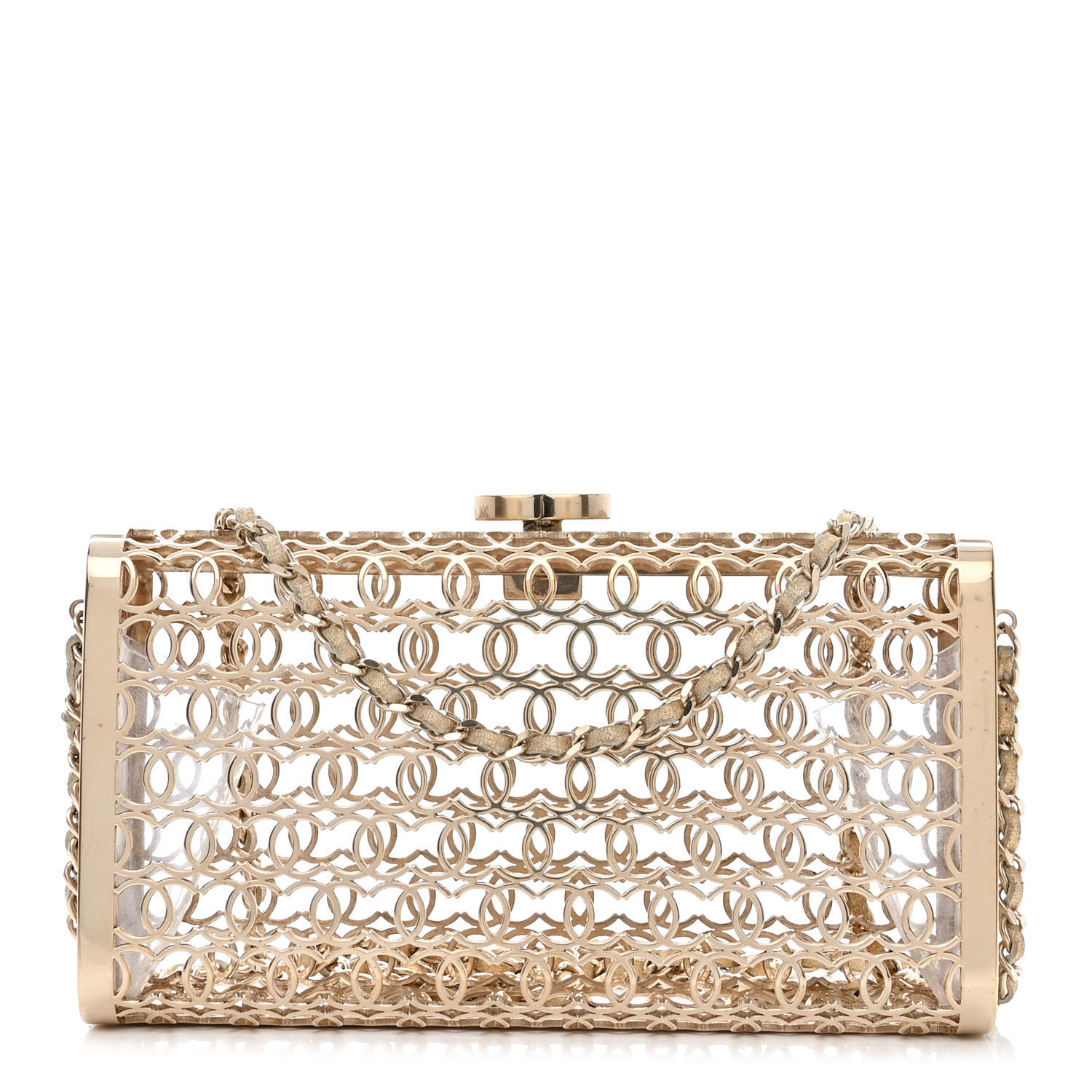 Chanel Metal CC Moucharabieh Minaudiere Crossbody Gold