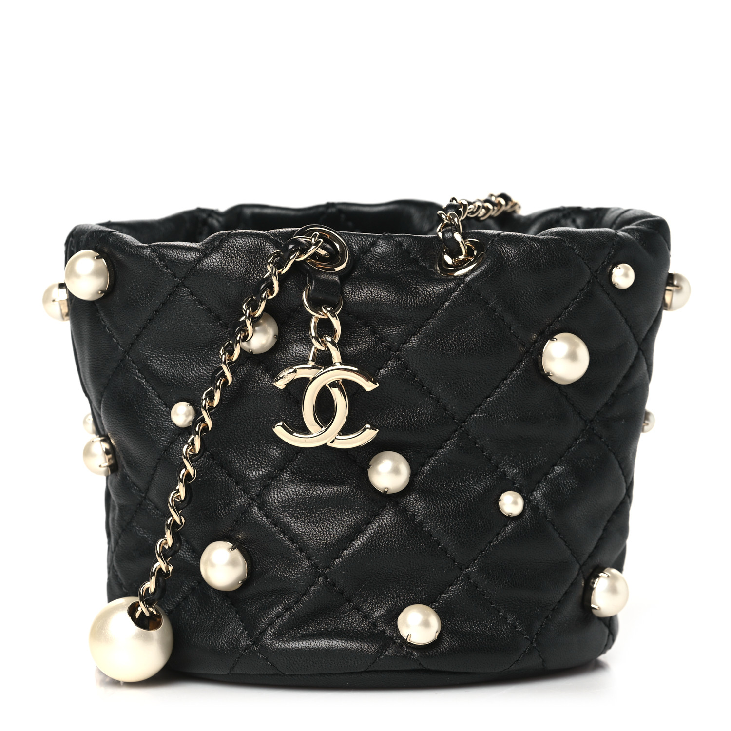 Chanel Mini About Pearls Drawstring Bag Black