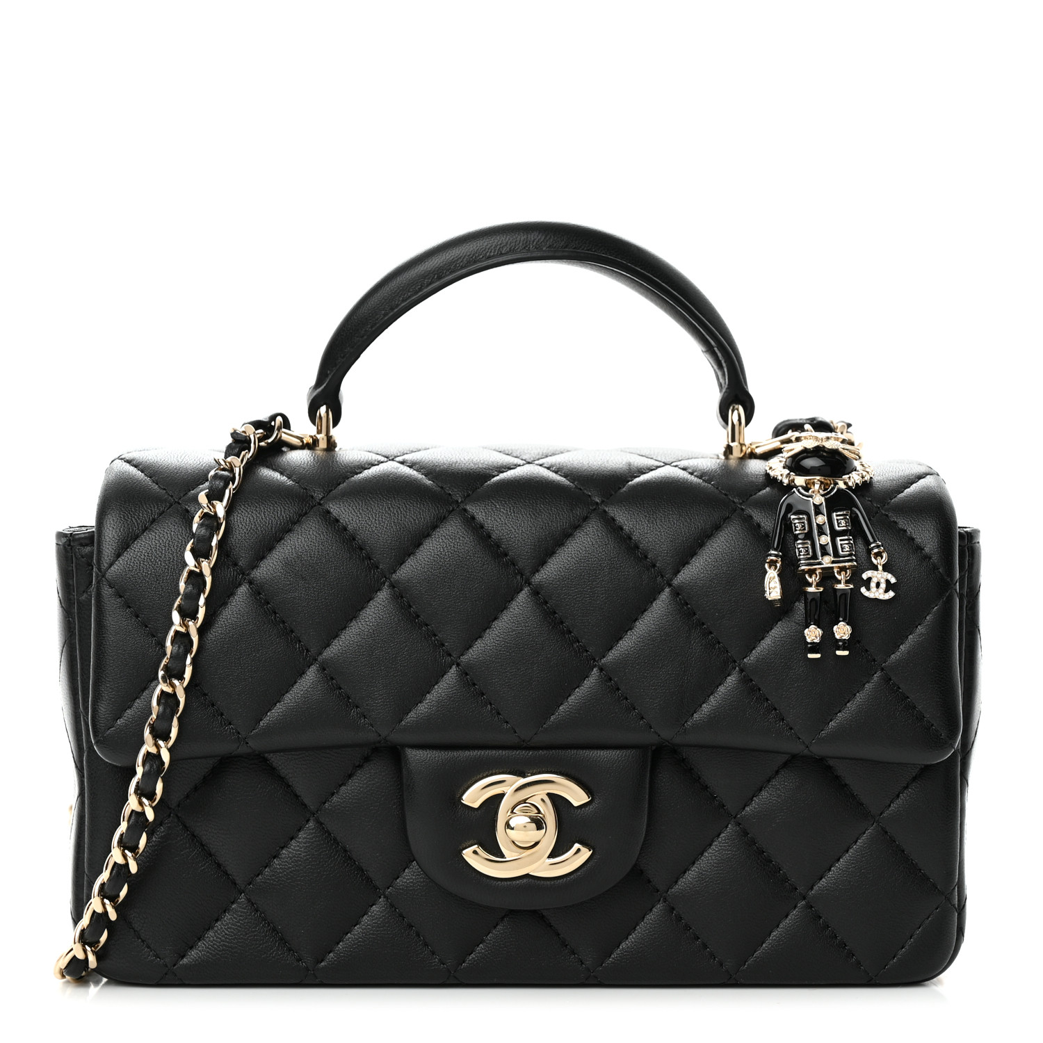 Chanel Mini Lion Charm Top Handle Rectangular Flap Black