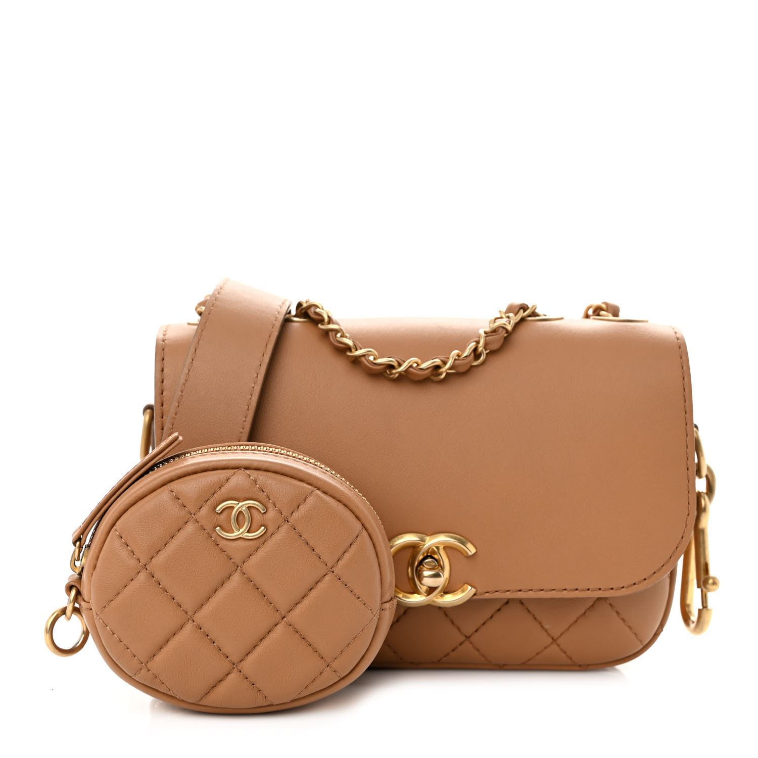 Chanel Multi Pouching Flap And Coin Purse Beige