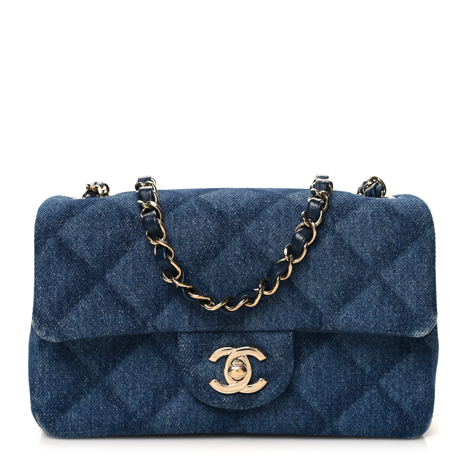 Chanel Printed Denim Mini Rectangular Flap Dark Blue