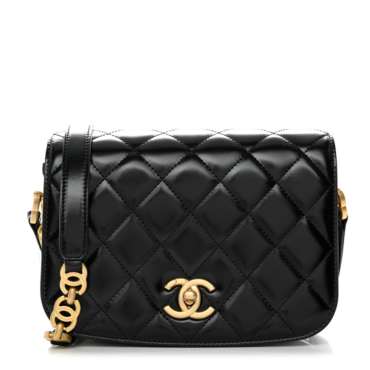 Chanel Shiny Calfskin Suede Goatskin Messenger Black