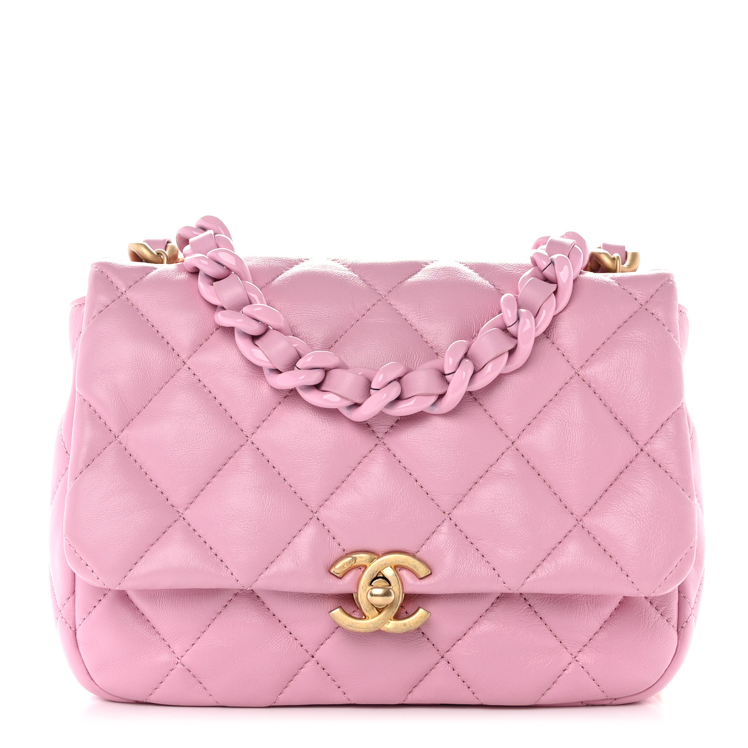 Chanel Small Lacquered Chain Flap Pink