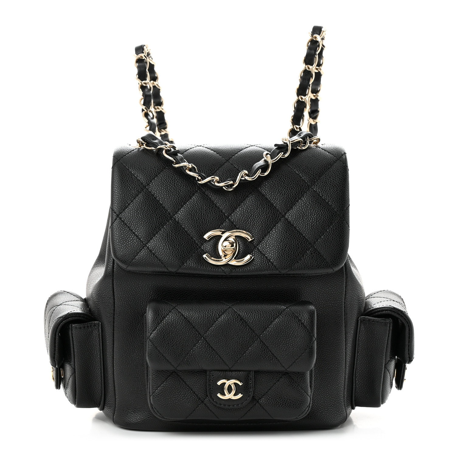 Chanel Small Pockets Drawstring Backpack Black