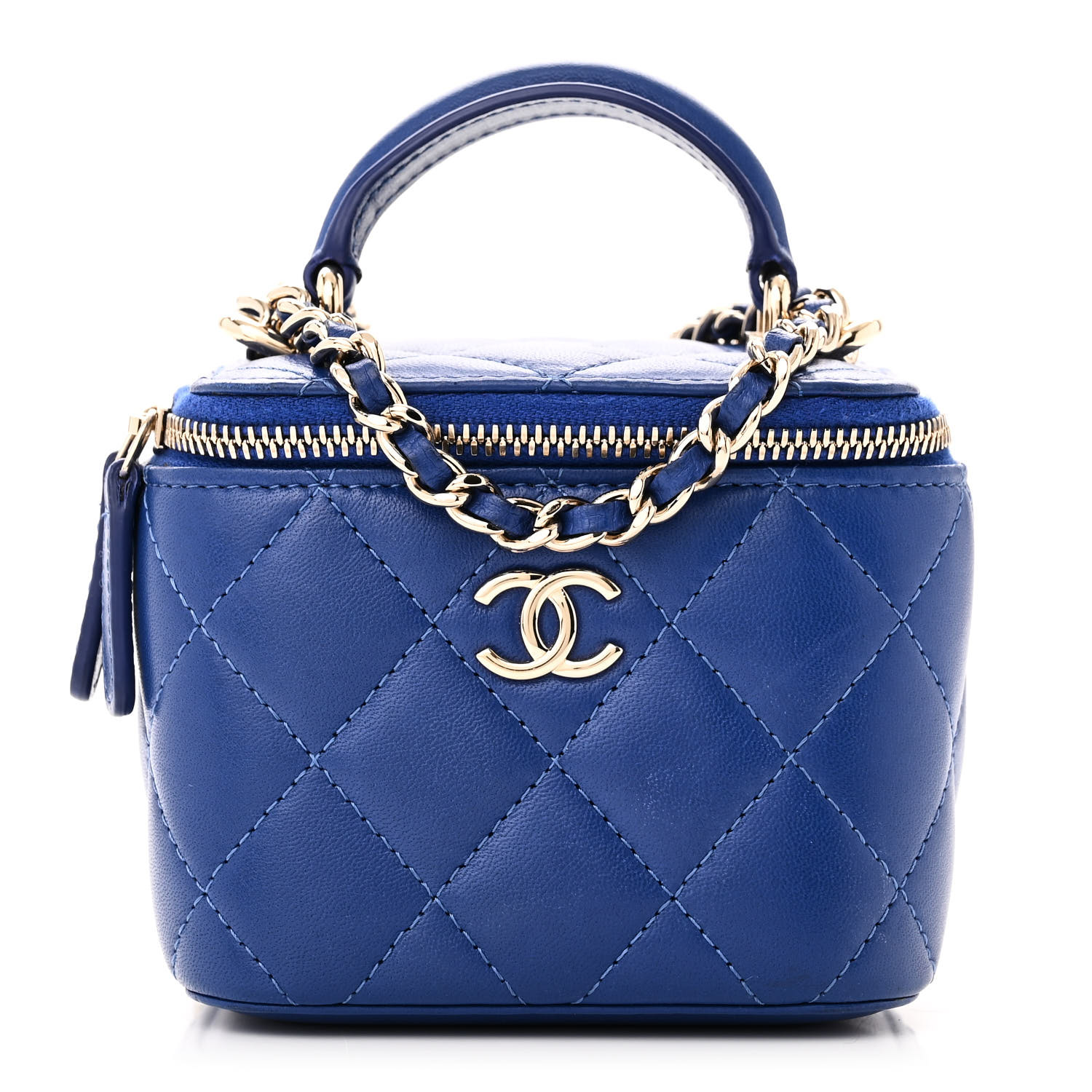 Chanel Top Handle Mini Vanity Case With Chain Blue