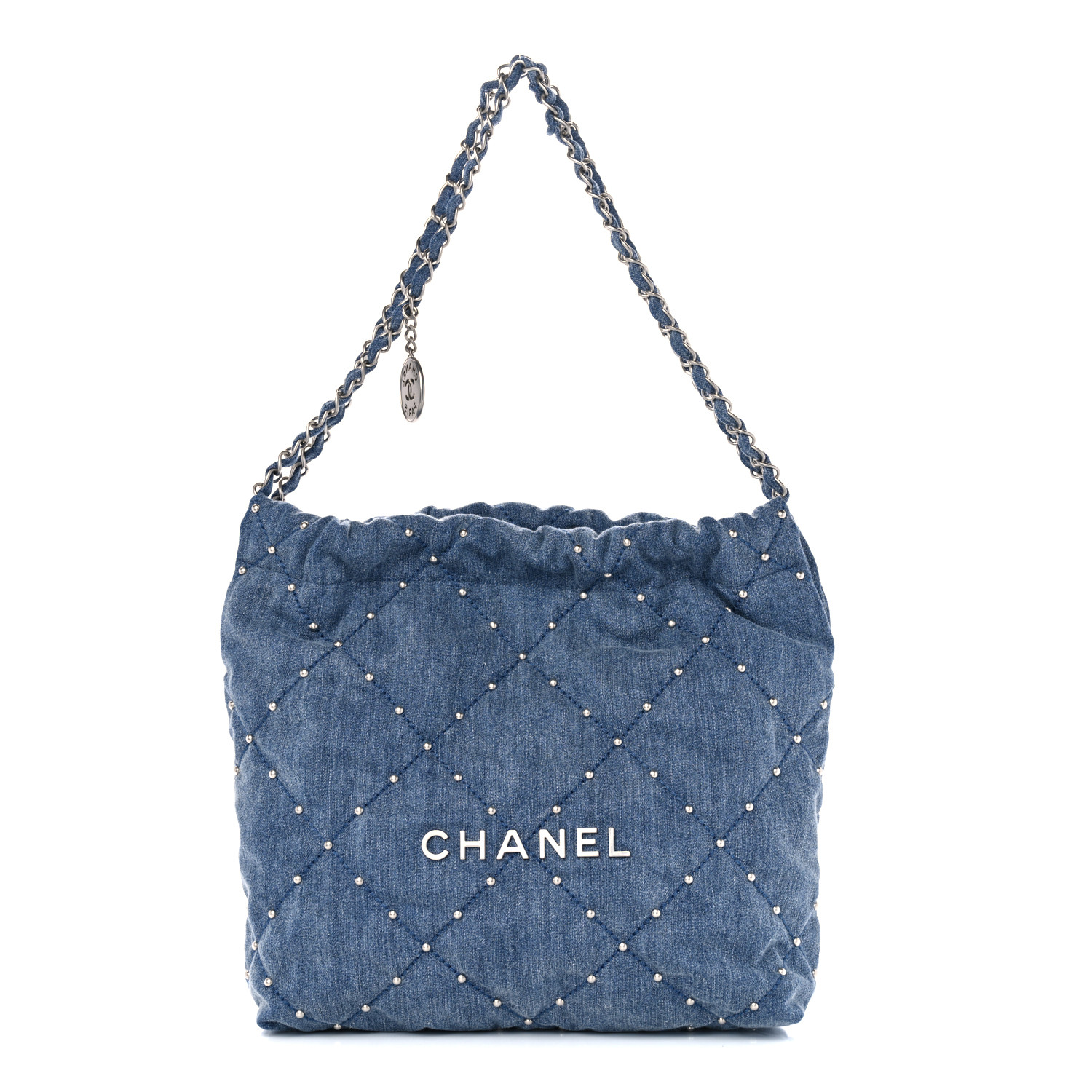 Chanel Washed Denim Quilted Studded Small Chanel 22 Blue