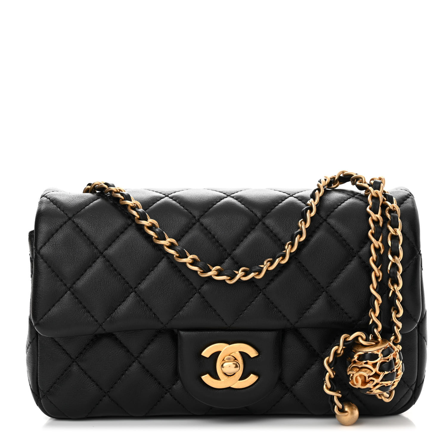 Mini Rectangular Pearl Crush Flap Black