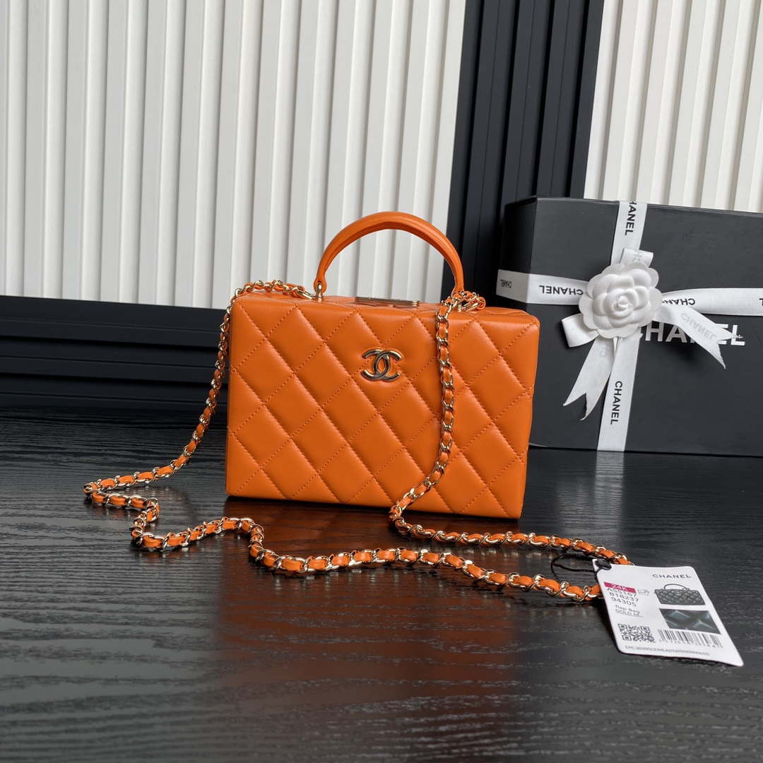 Chanel 25A AS5167 Small Box Bag Lambskin Orange