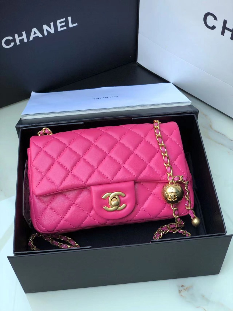 Chanel AS1787 Flap Bag With CC Ball On Strap Pink