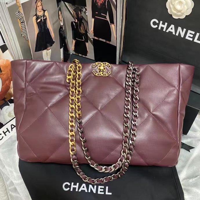 Chanel AS3660 Shopping Chanel Bag 19 Dark Red For Women